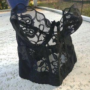 Victoria's Secret Gold Label Black Sheer Embroidered Lace Strapless Bustier 36C